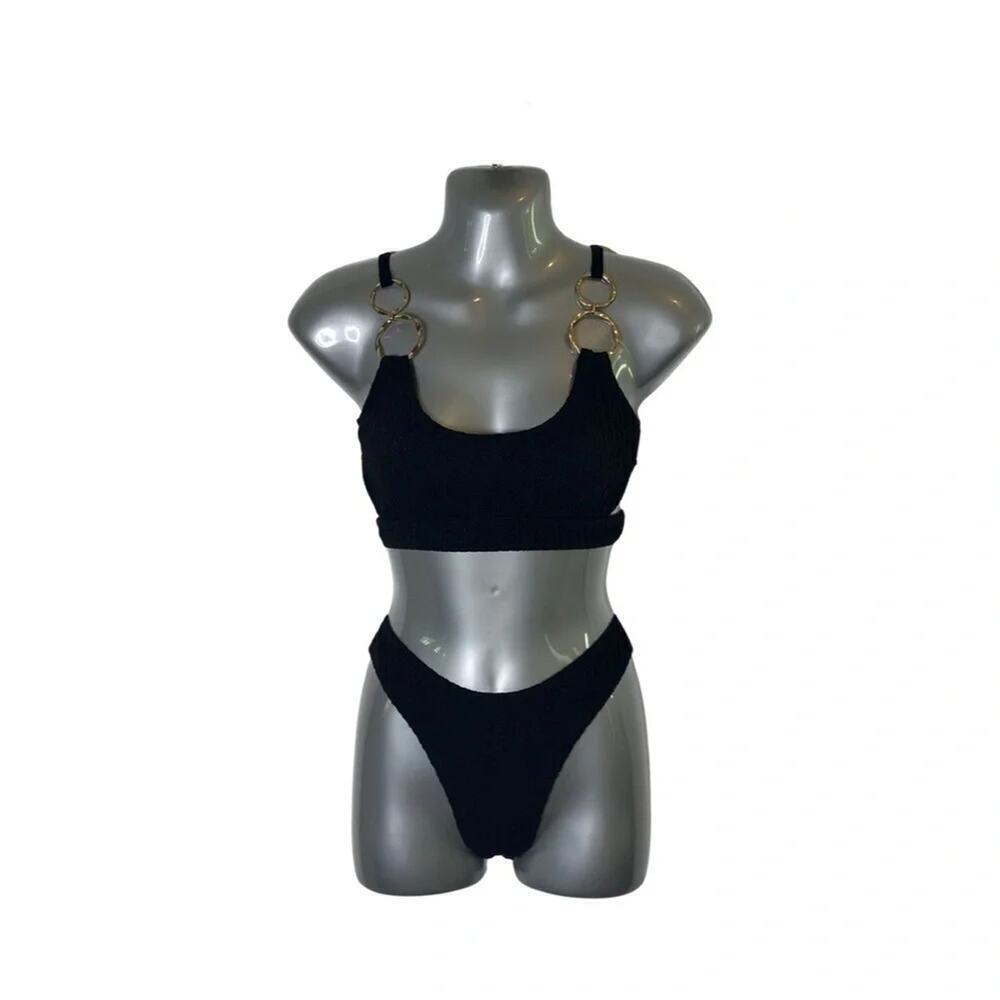 Women's‎ Black Ring Linked Cutout Swimsuit Bikini Set Black Size Small